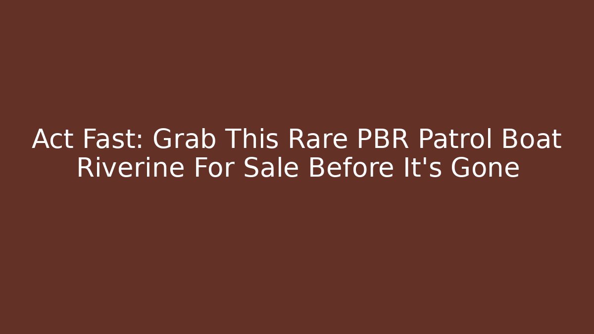 Act Fast: Grab This Rare PBR Patrol Boat Riverine For Sale Before It's Gone