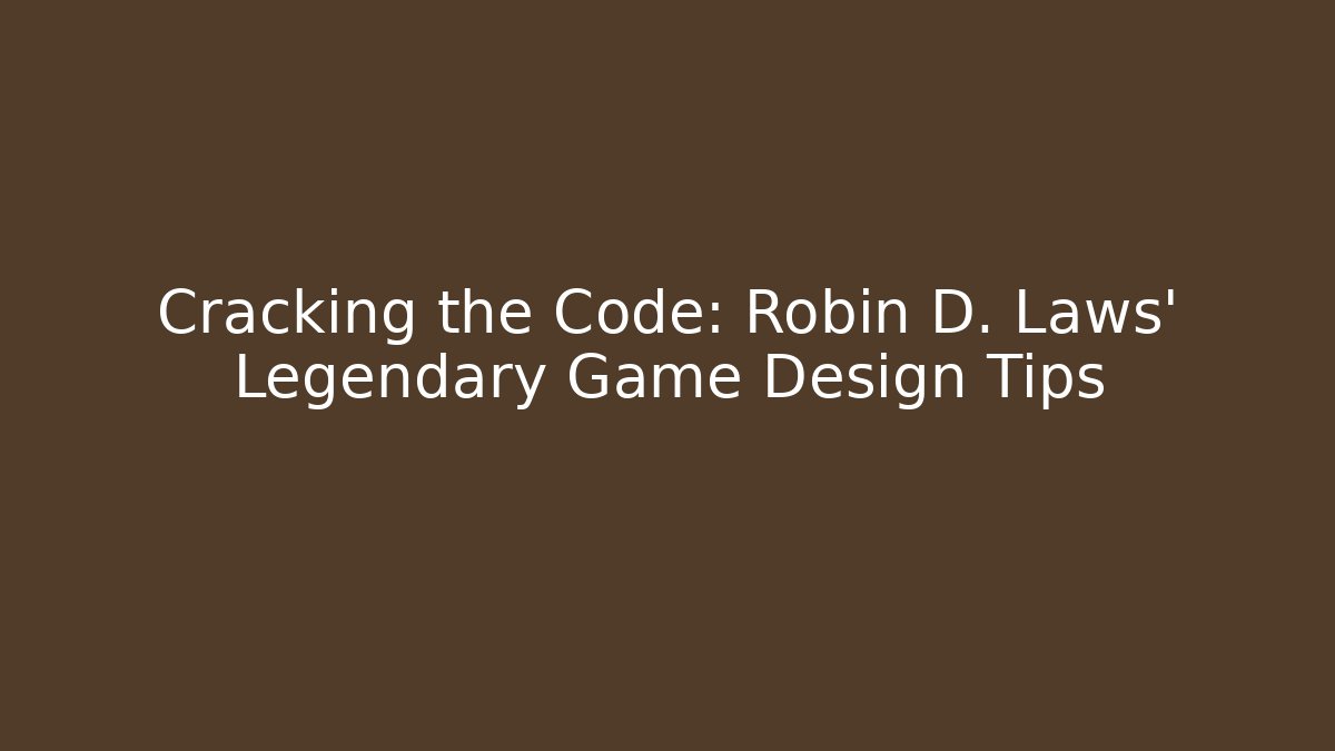 Cracking the Code: Robin D. Laws' Legendary Game Design Tips