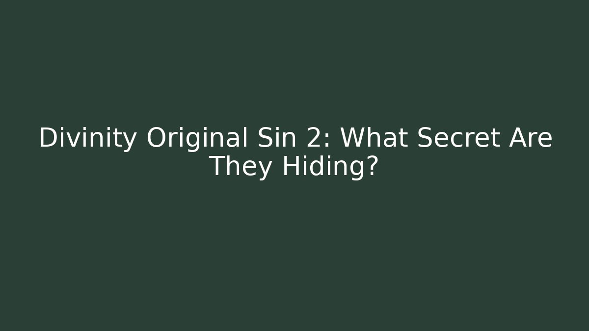 Divinity Original Sin 2: What Secret Are They Hiding?