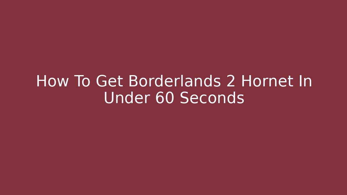 How To Get Borderlands 2 Hornet In Under 60 Seconds