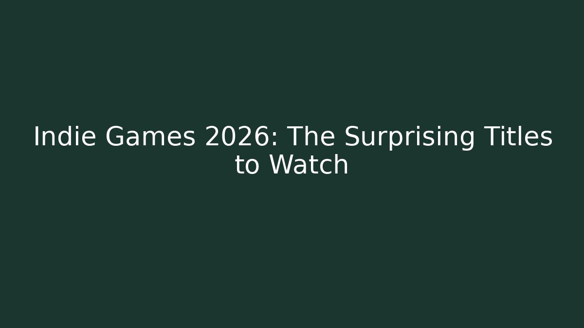 Indie Games 2026: The Surprising Titles to Watch