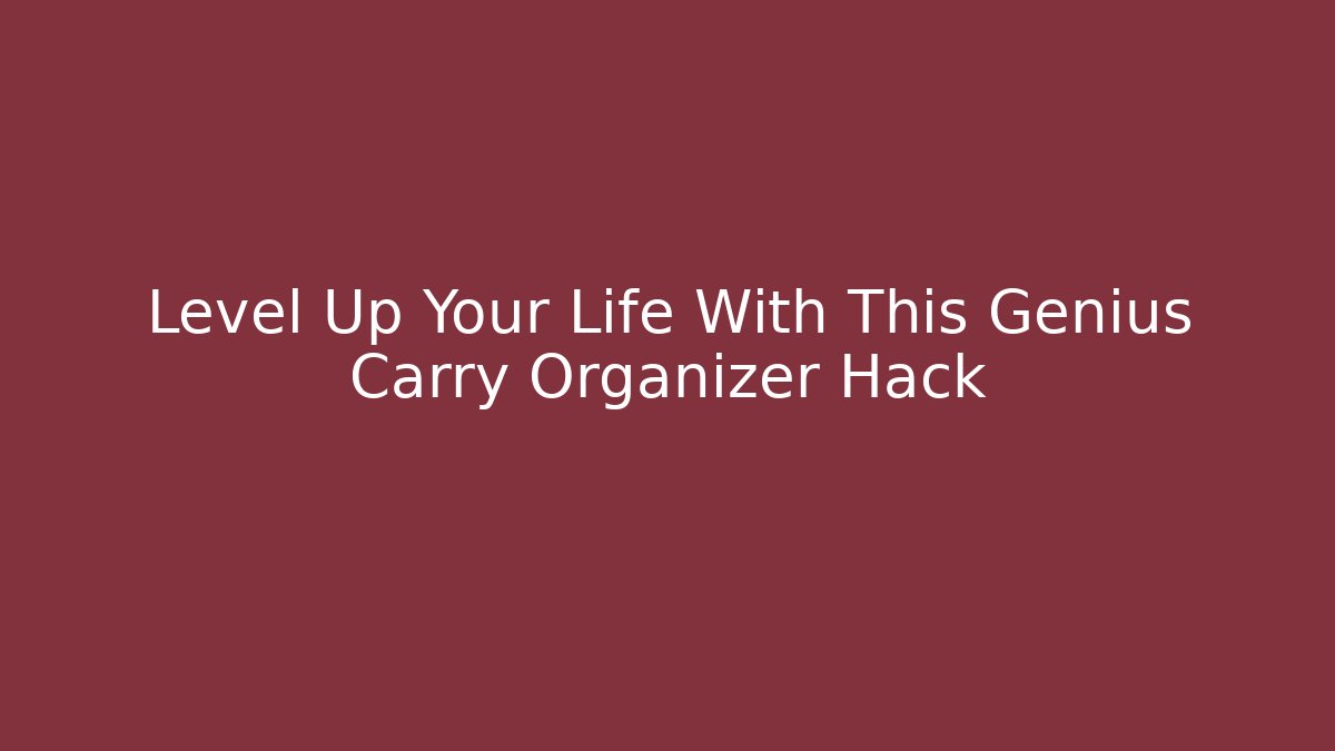 Level Up Your Life With This Genius Carry Organizer Hack - Método de Aprovação