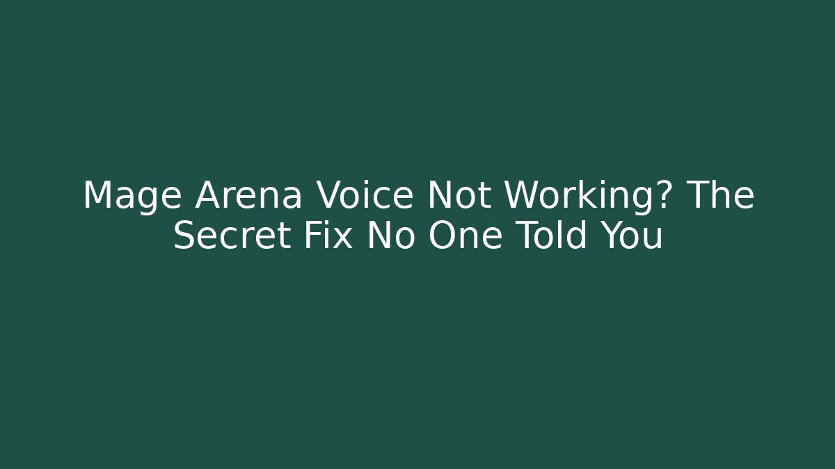 Mage Arena Voice Not Working? The Secret Fix No One Told You
