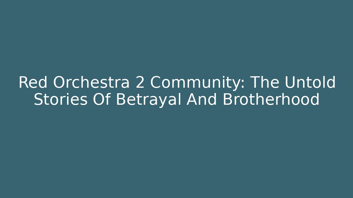 Red Orchestra 2 Community: The Untold Stories Of Betrayal And Brotherhood