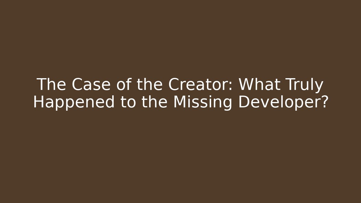 The Case of the Creator: What Truly Happened to the Missing Developer?
