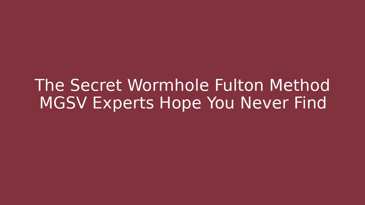 The Secret Wormhole Fulton Method MGSV Experts Hope You Never Find