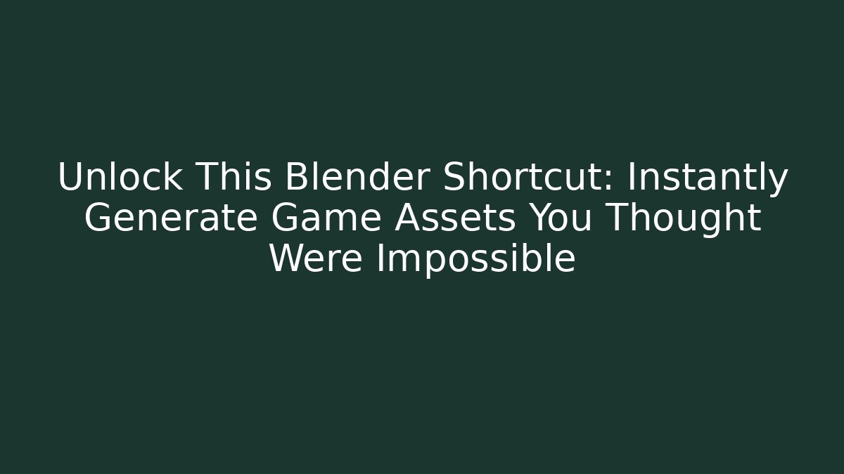 Unlock This Blender Shortcut: Instantly Generate Game Assets You Thought Were Impossible