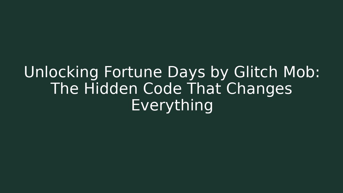 Unlocking Fortune Days by Glitch Mob: The Hidden Code That Changes Everything