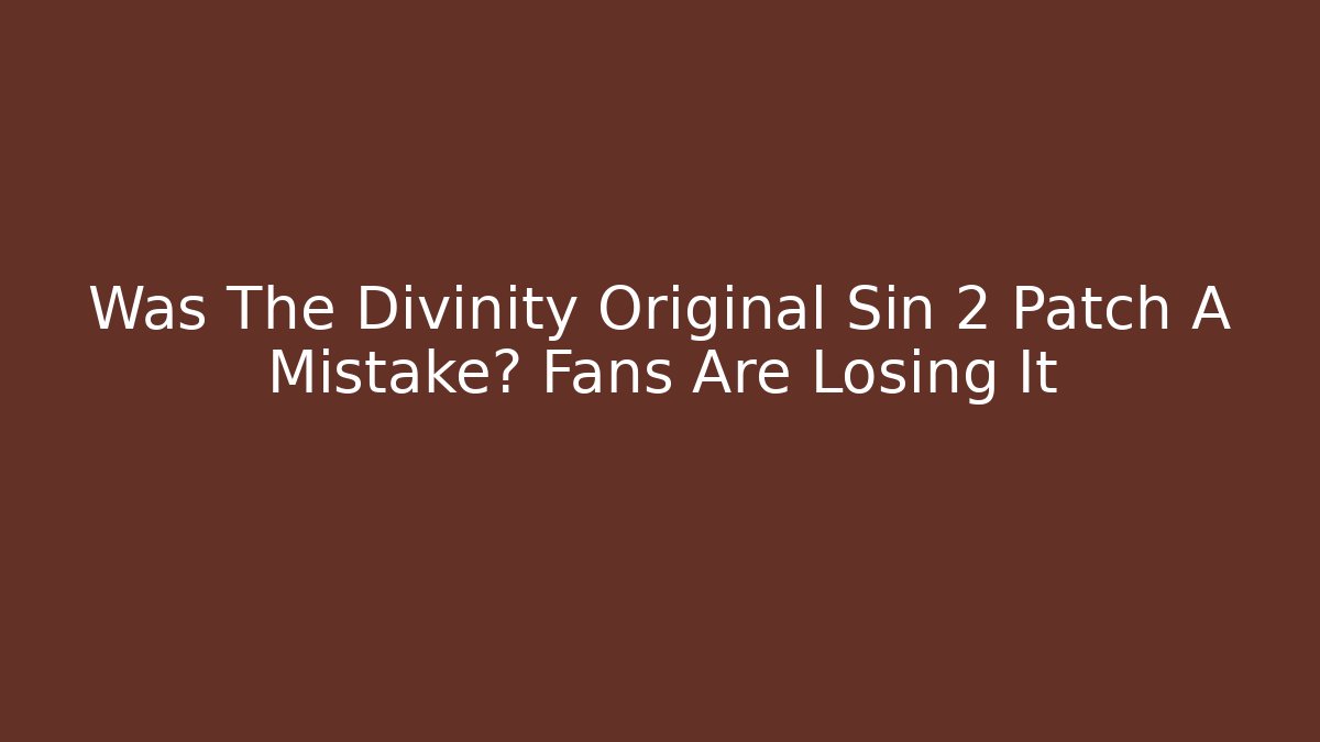 Was The Divinity Original Sin 2 Patch A Mistake? Fans Are Losing It