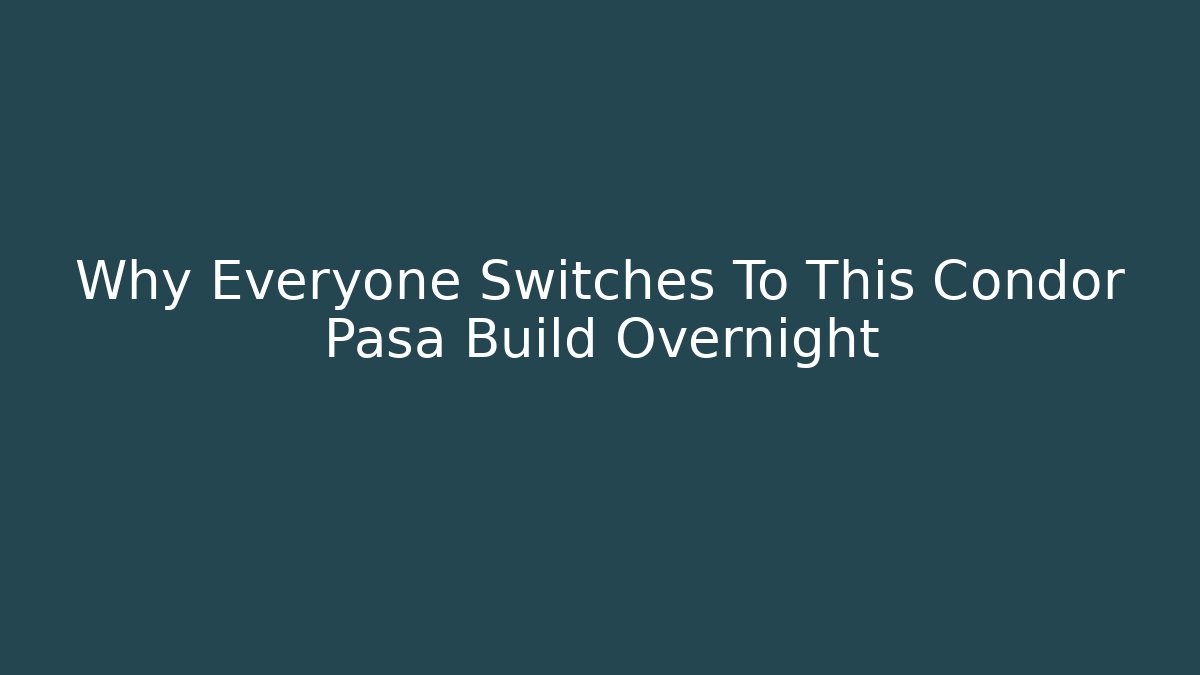 Why Everyone Switches To This Condor Pasa Build Overnight
