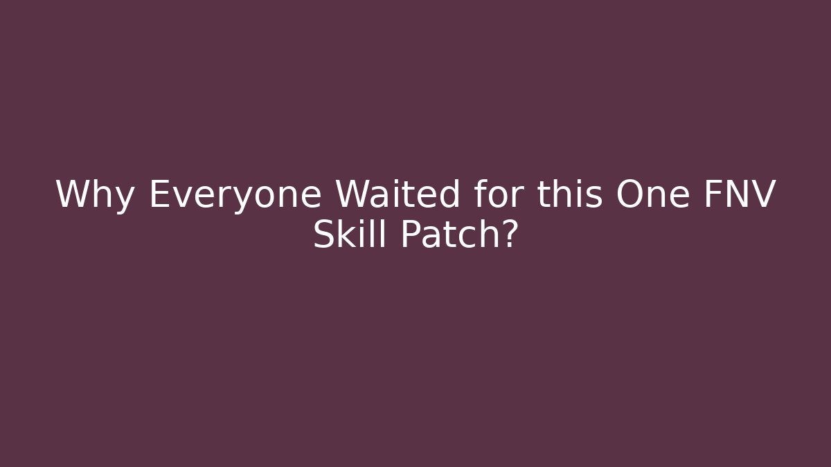 Why Everyone Waited for this One FNV Skill Patch?
