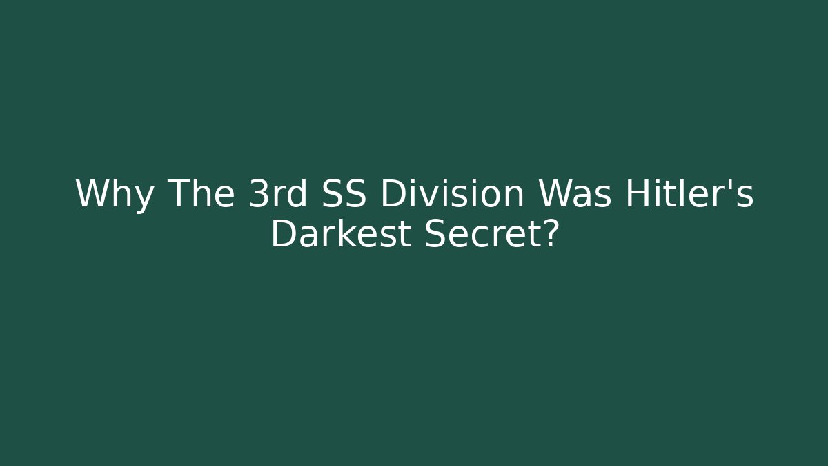 Why The 3rd SS Division Was Hitler's Darkest Secret?