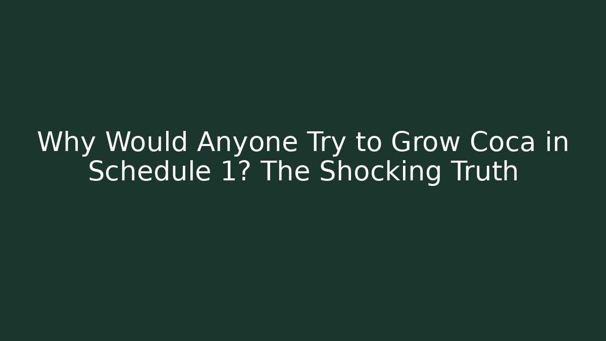 Why Would Anyone Try to Grow Coca in Schedule 1? The Shocking Truth