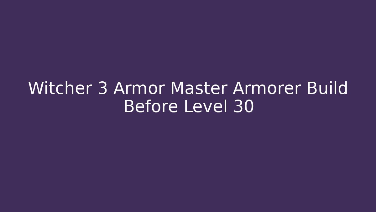 Witcher 3 Armor Master Armorer Build Before Level 30